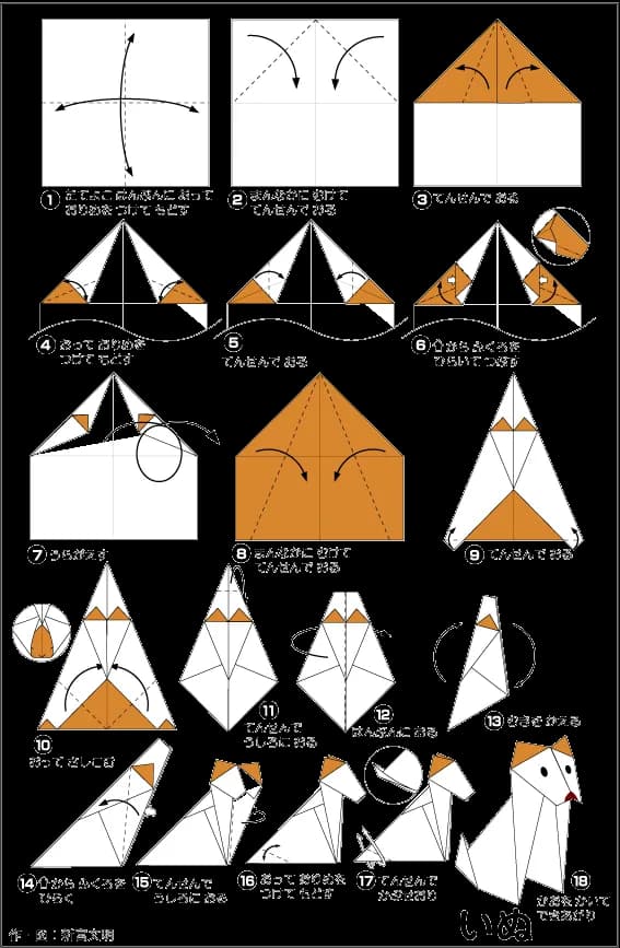 Hình ảnh hướng dẫn cách gấp chó con - Gấp giấy Origami