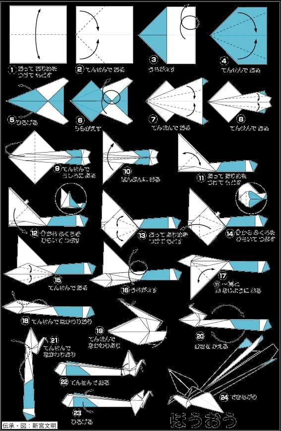 Hình ảnh hướng dẫn cách gấp phượng hoàng - Gấp giấy Origami