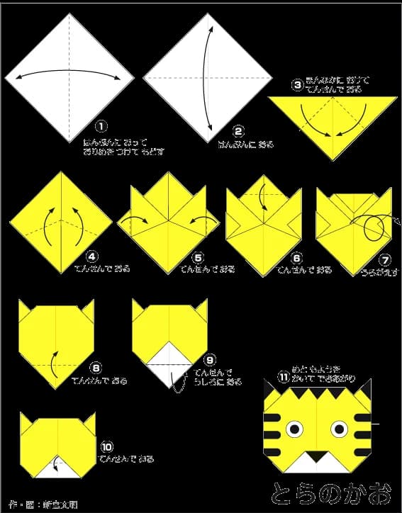 Hướng dẫn gấp Mặt con hổ - Gấp giấy Origami