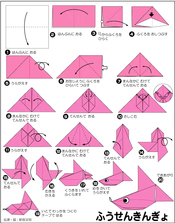 ふぐの折り紙の作り方:初心者でも簡単な折り方ガイド diagram