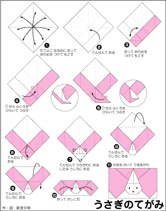 Hướng dẫn gấp Bì thư hình chú thỏ - Gấp giấy Origami diagram